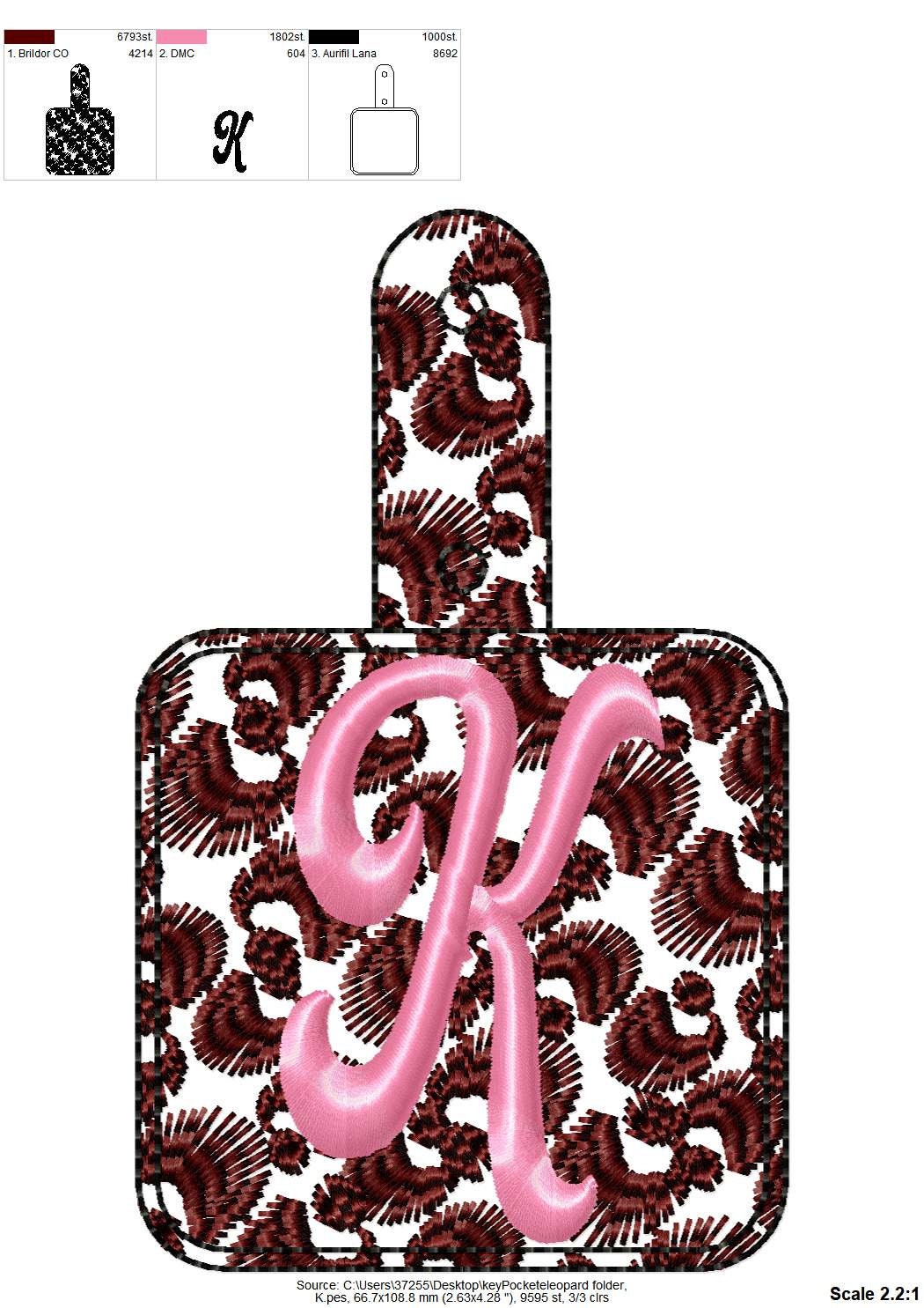 Leopard Key fob snap tab – Alphabet machine embroidery design by Artapli
