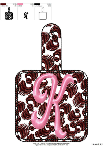 Leopard Key fob snap tab – Alphabet machine embroidery design by Artapli