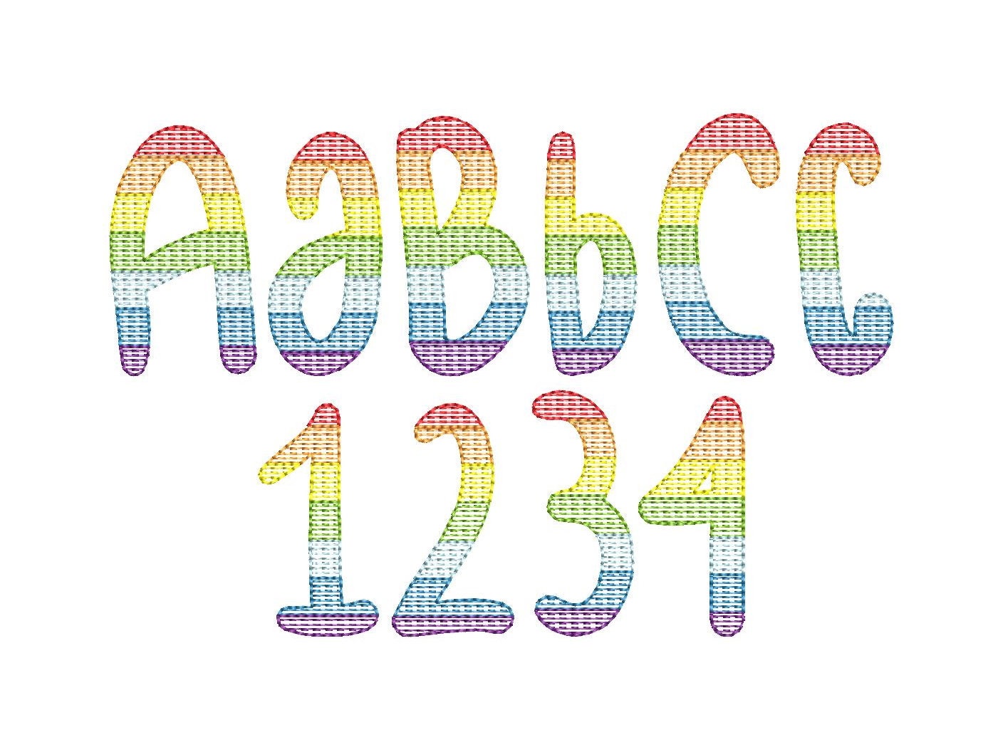 Rainbow Light Fill Bean Stitch Font – Alphabet machine embroidery design by Artapli