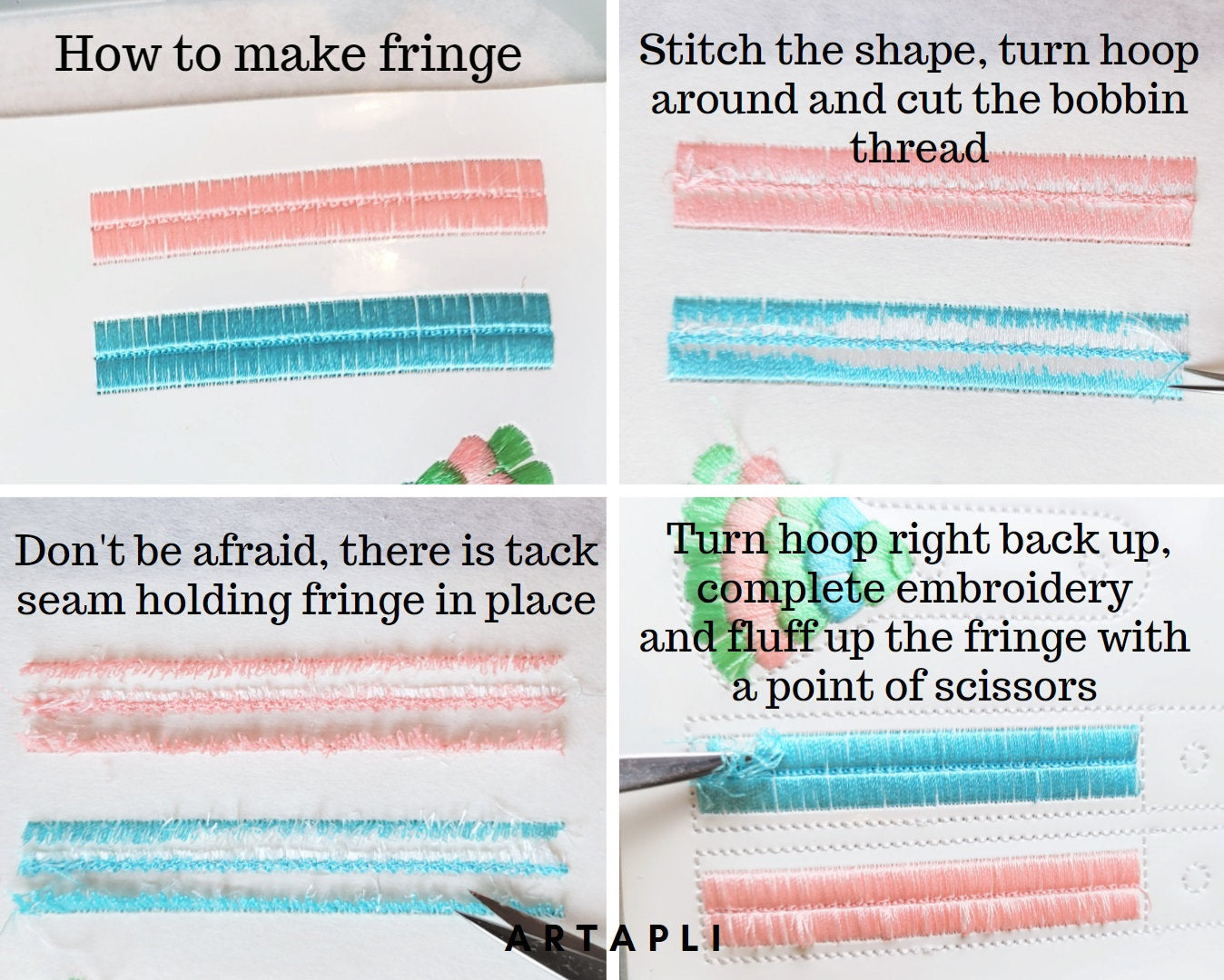 Fringed key fob snap tab ITH – Fringe machine embroidery design by Artapli