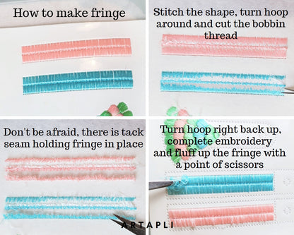Fringed key fob snap tab ITH – Fringe machine embroidery design by Artapli