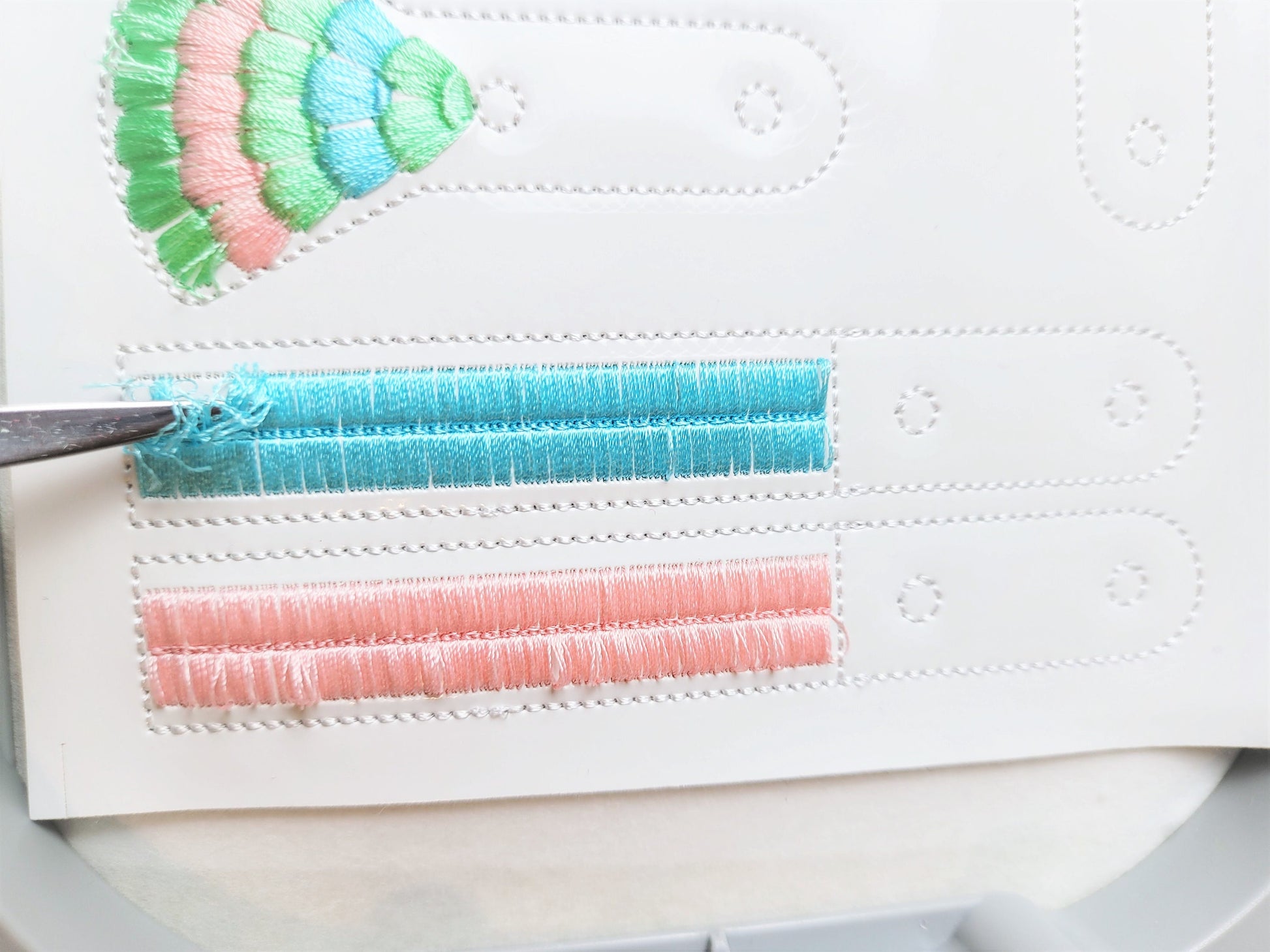 Fringed key fob snap tab ITH – Keychain ABC machine embroidery pattern by Artapli