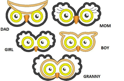 Family Owl Eyes Applique Embroidery 3" 4" 5" 6" 7" | PES DST JEF | Artapli