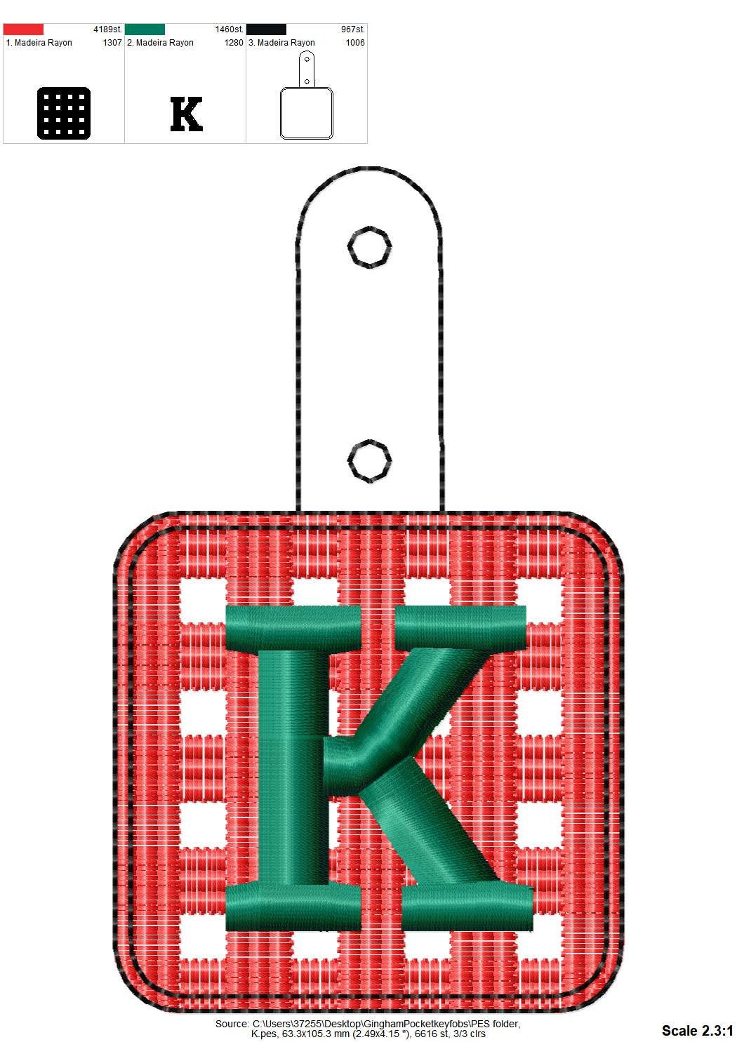 Key fob snap tab buffalo plaid A-Z – In-the-Hoop machine embroidery design by Artapli