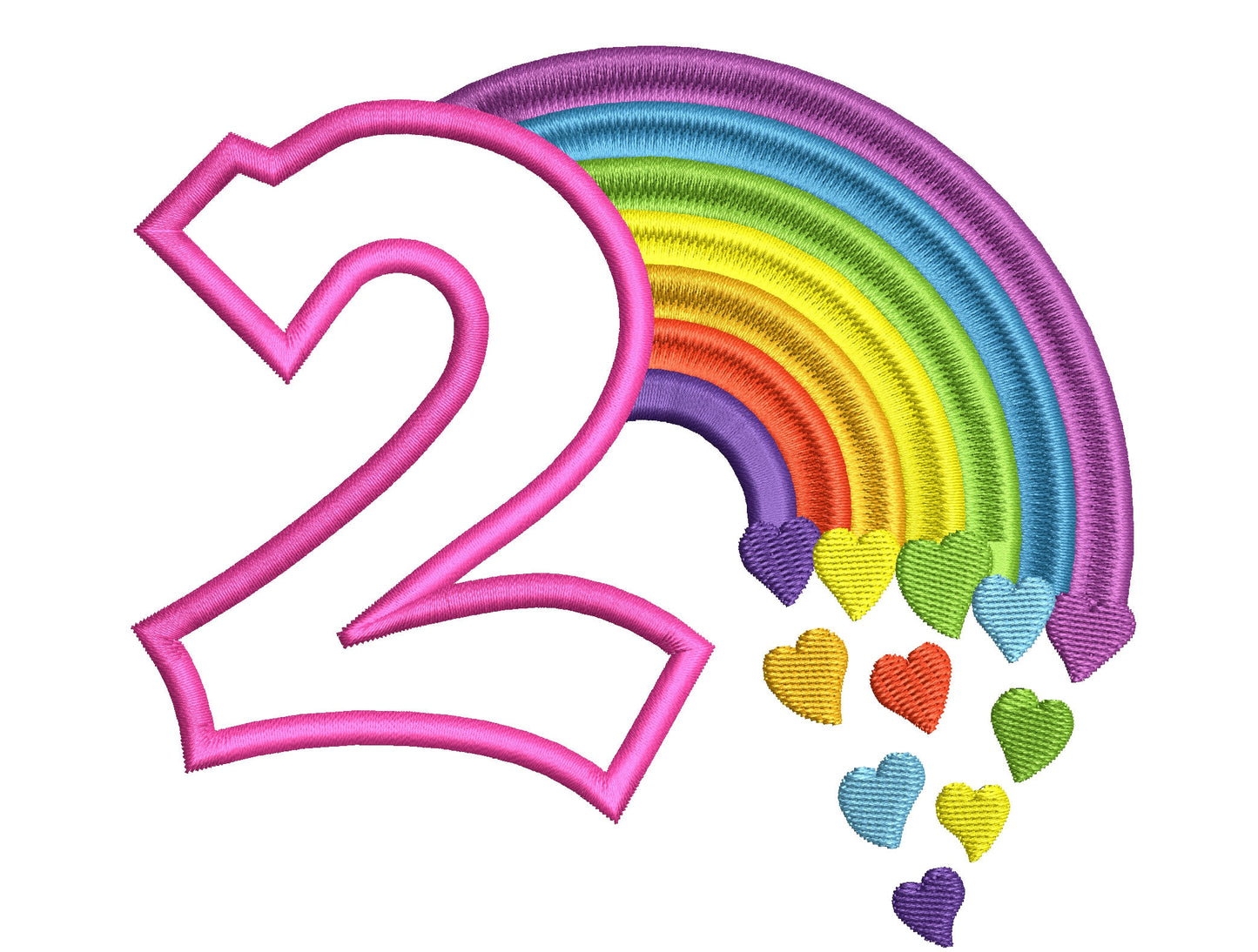 Adorable Rainbow Birthday Number 2 TWO machine embroidery – Instant Download | Artapli