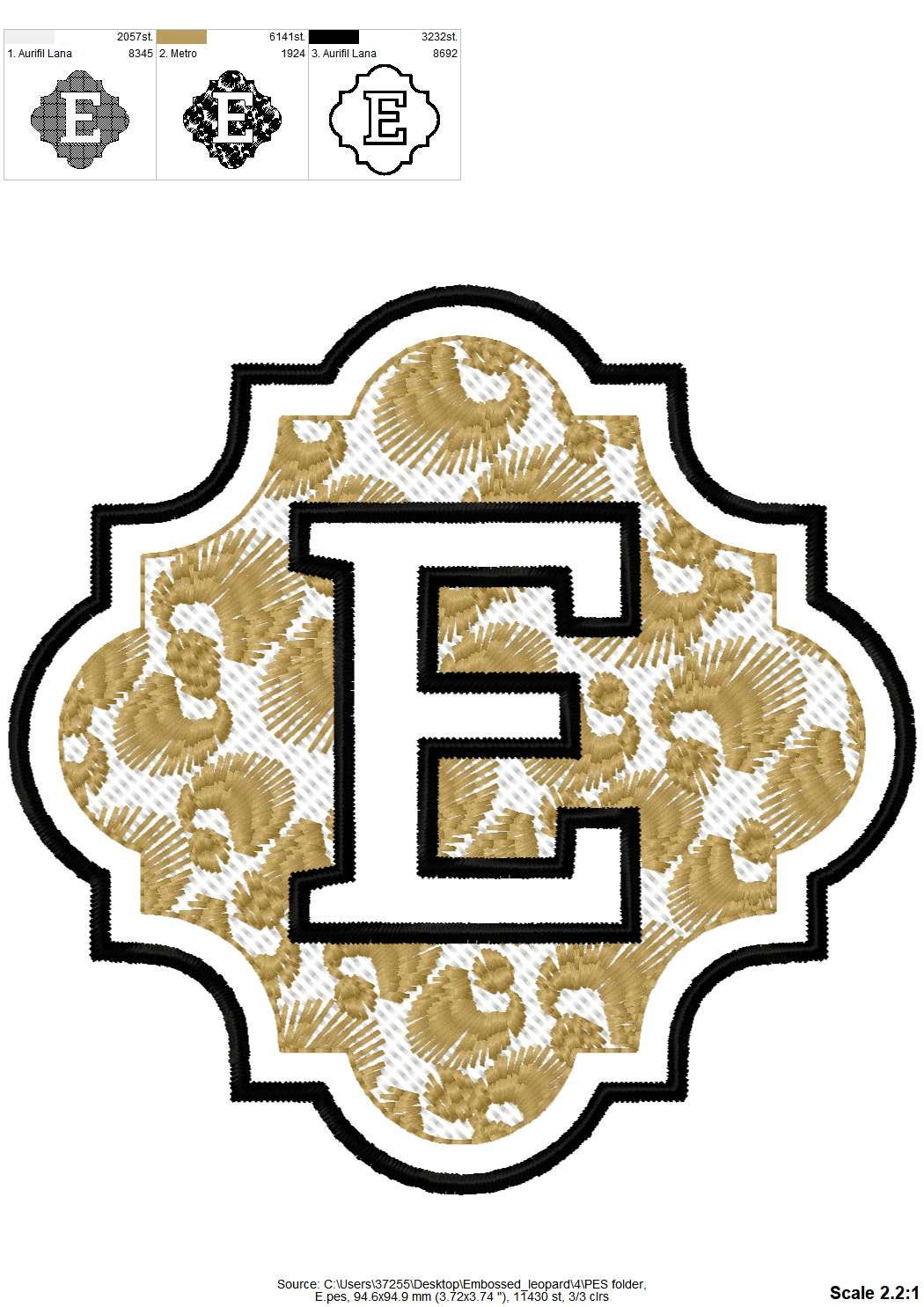 Embossed monogram with leopard spots – Animal embroidery design by Artapli