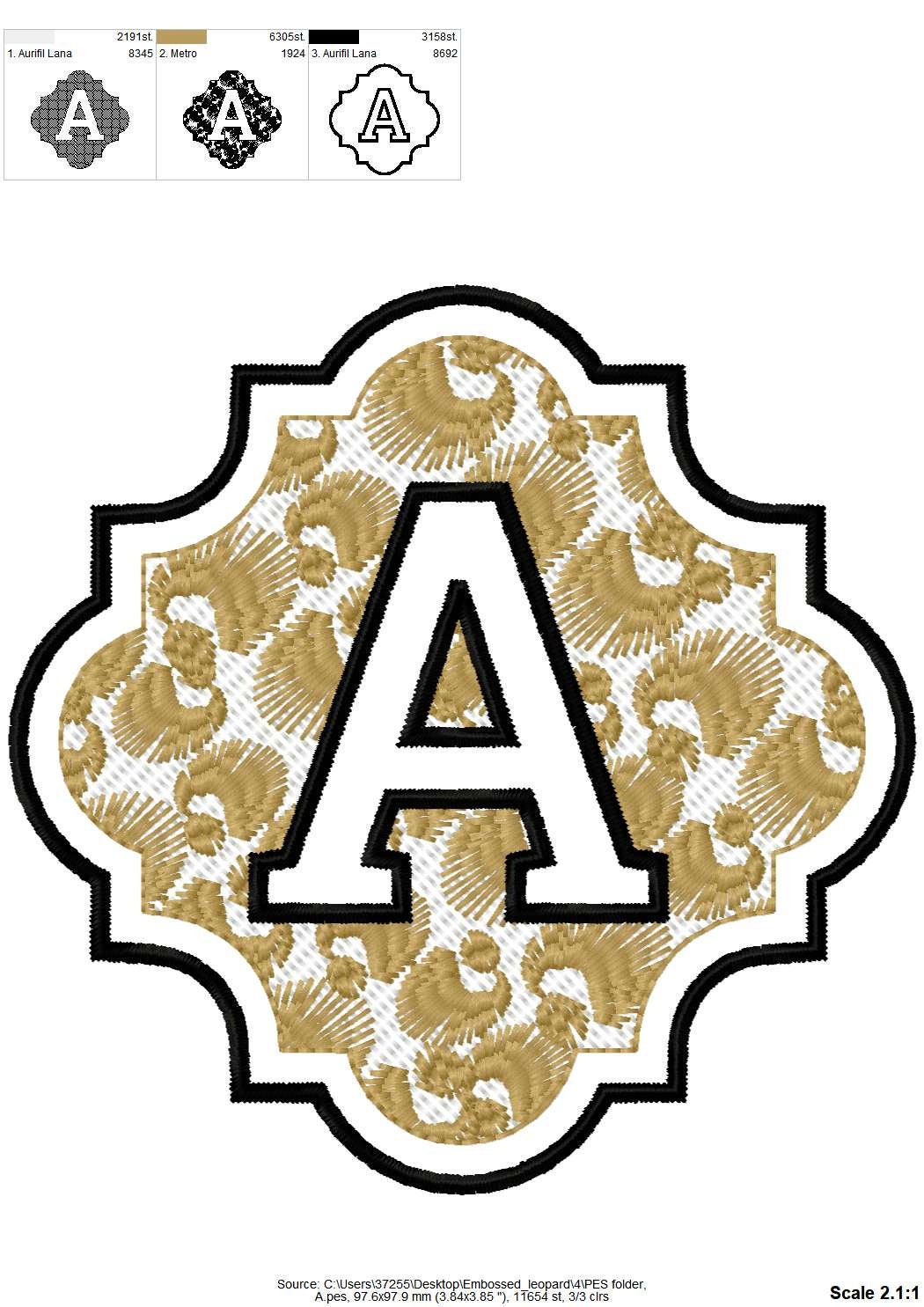 Embossed monogram with leopard spots – Sizes 3" 3.5" 4" 5" 6" 7" BX Digital Font File | Artapli