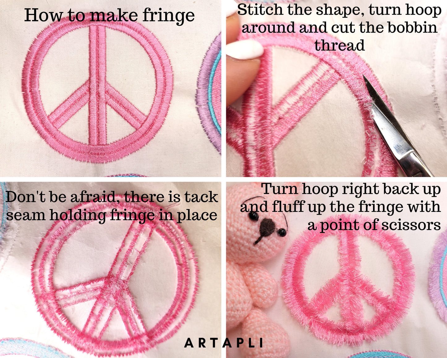Fringed Peace sign – Fringe machine embroidery design by Artapli