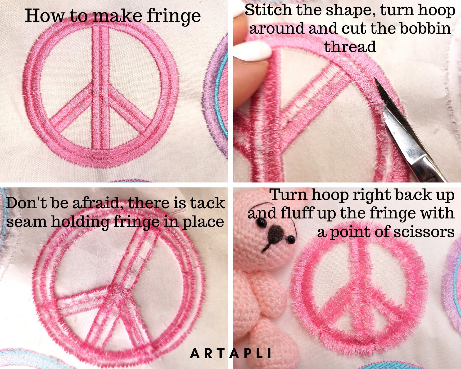 Fringed Peace sign – Fringe machine embroidery design by Artapli