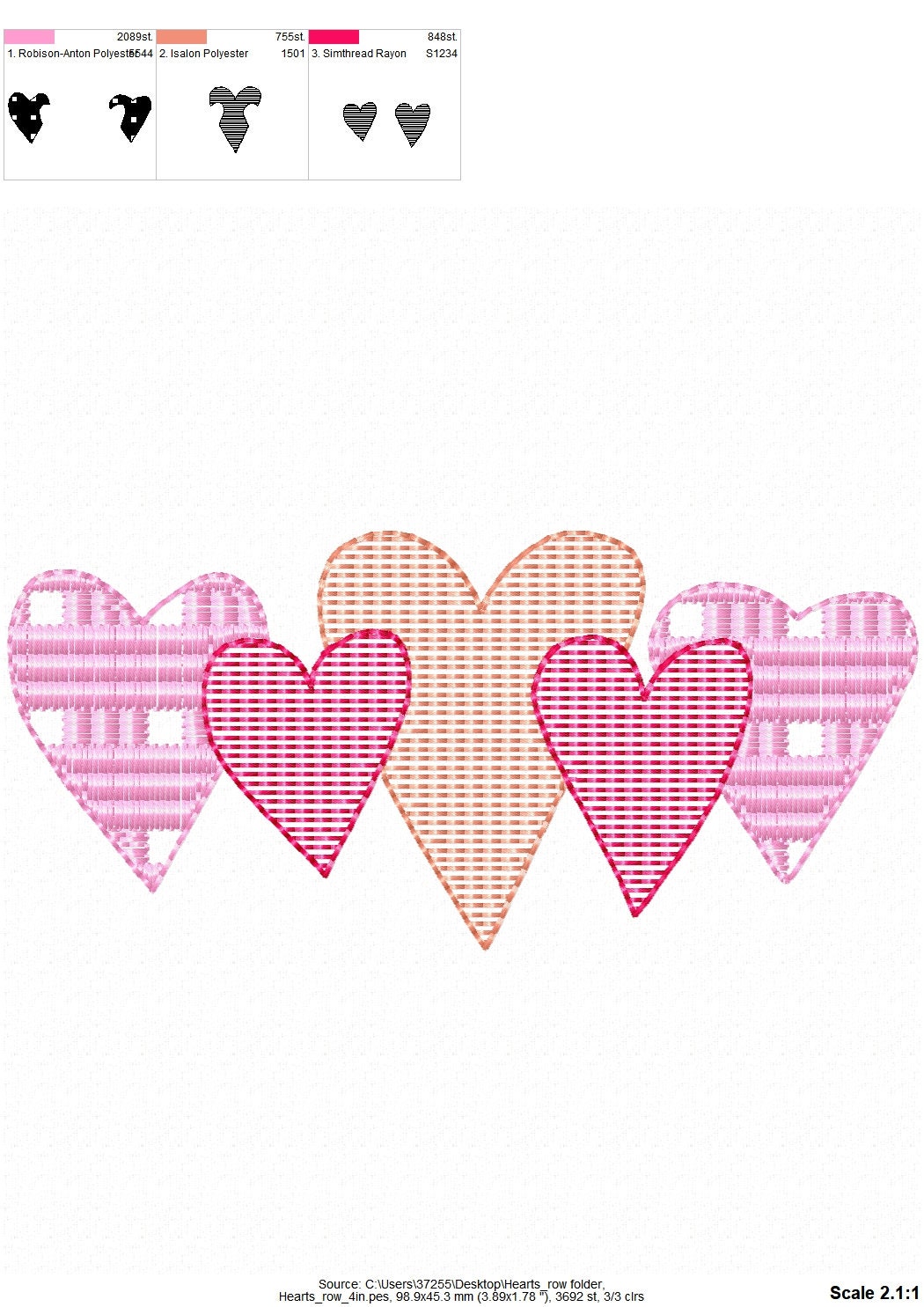Valentine Gingham Plaid 5 Hearts in a row – Instant Download | Artapli