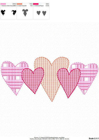 Valentine Gingham Plaid 5 Hearts in a row – Instant Download | Artapli