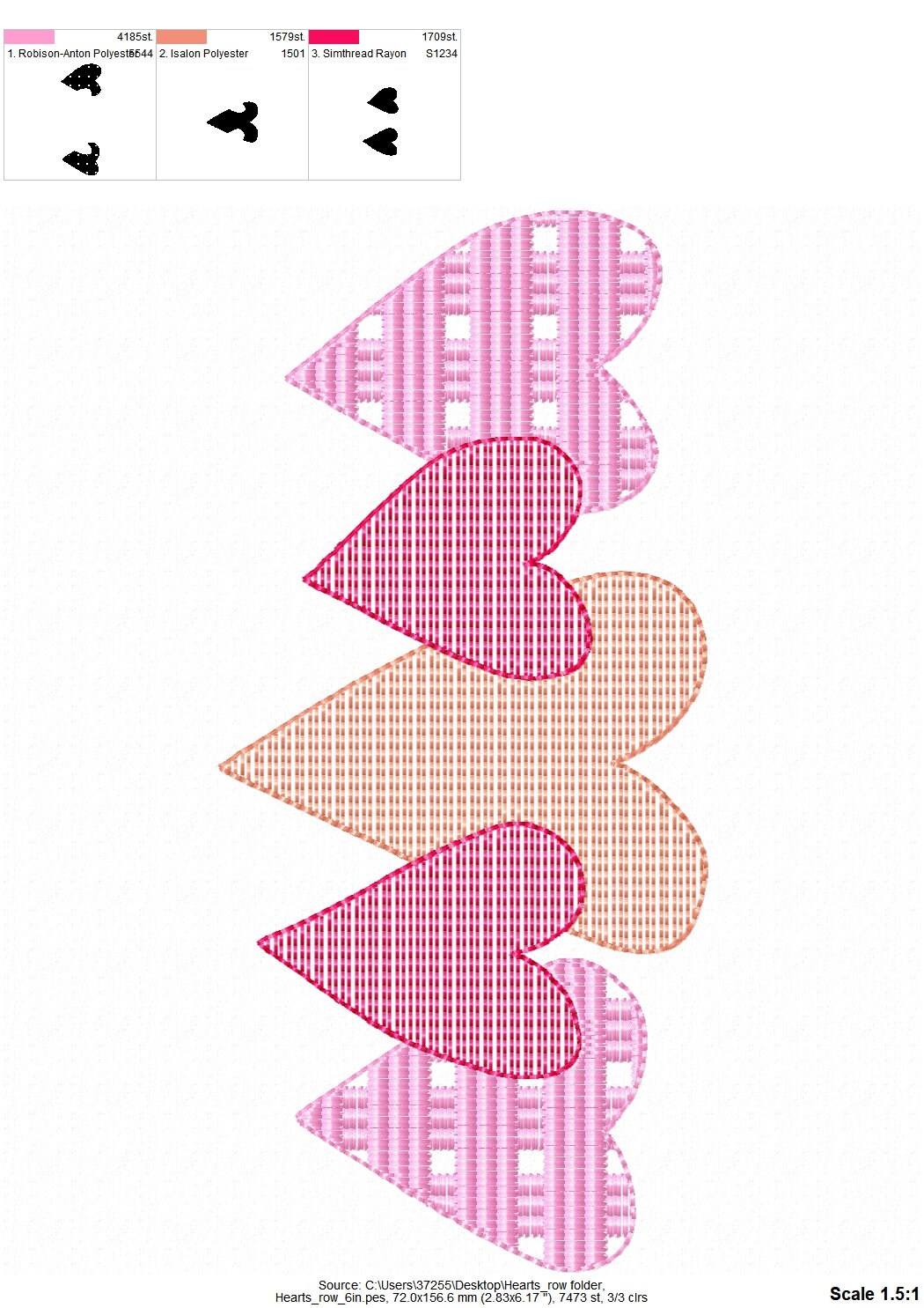 Valentine Gingham Plaid 5 Hearts in a – Farm machine embroidery design by Artapli