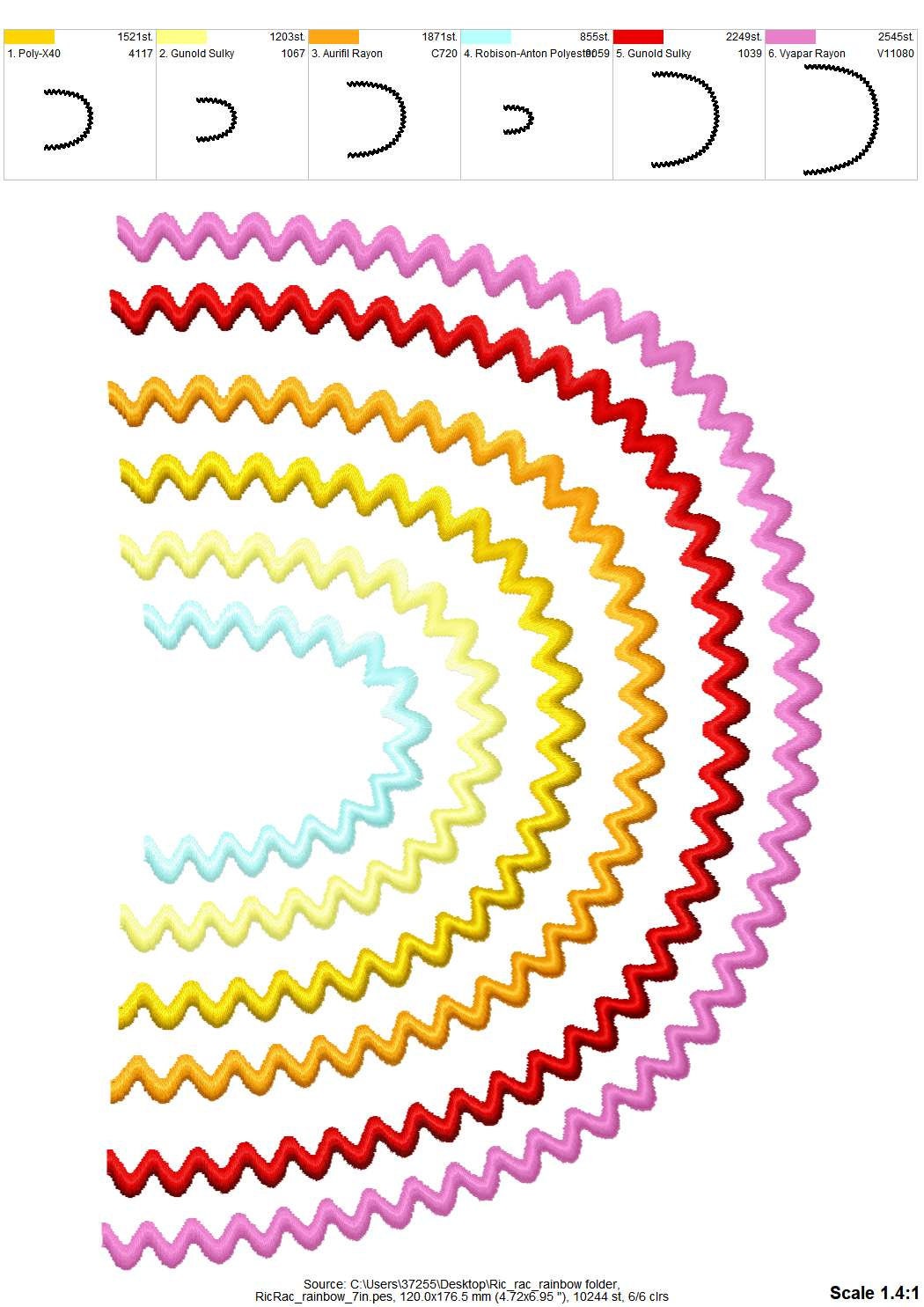 Rainbow Ric Rac design – Quick embroidery pattern by Artapli