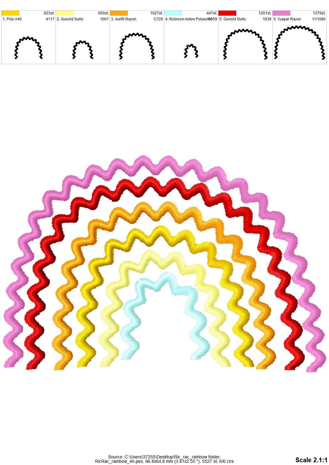 Rainbow Ric Rac design – Sizes 4" 5" 6" 7" Digital Embroidery File | Artapli