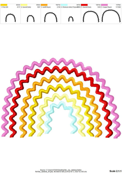 Rainbow Ric Rac design – Sizes 4" 5" 6" 7" Digital Embroidery File | Artapli