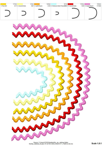 Rainbow Ric Rac design – Kids machine embroidery design by Artapli