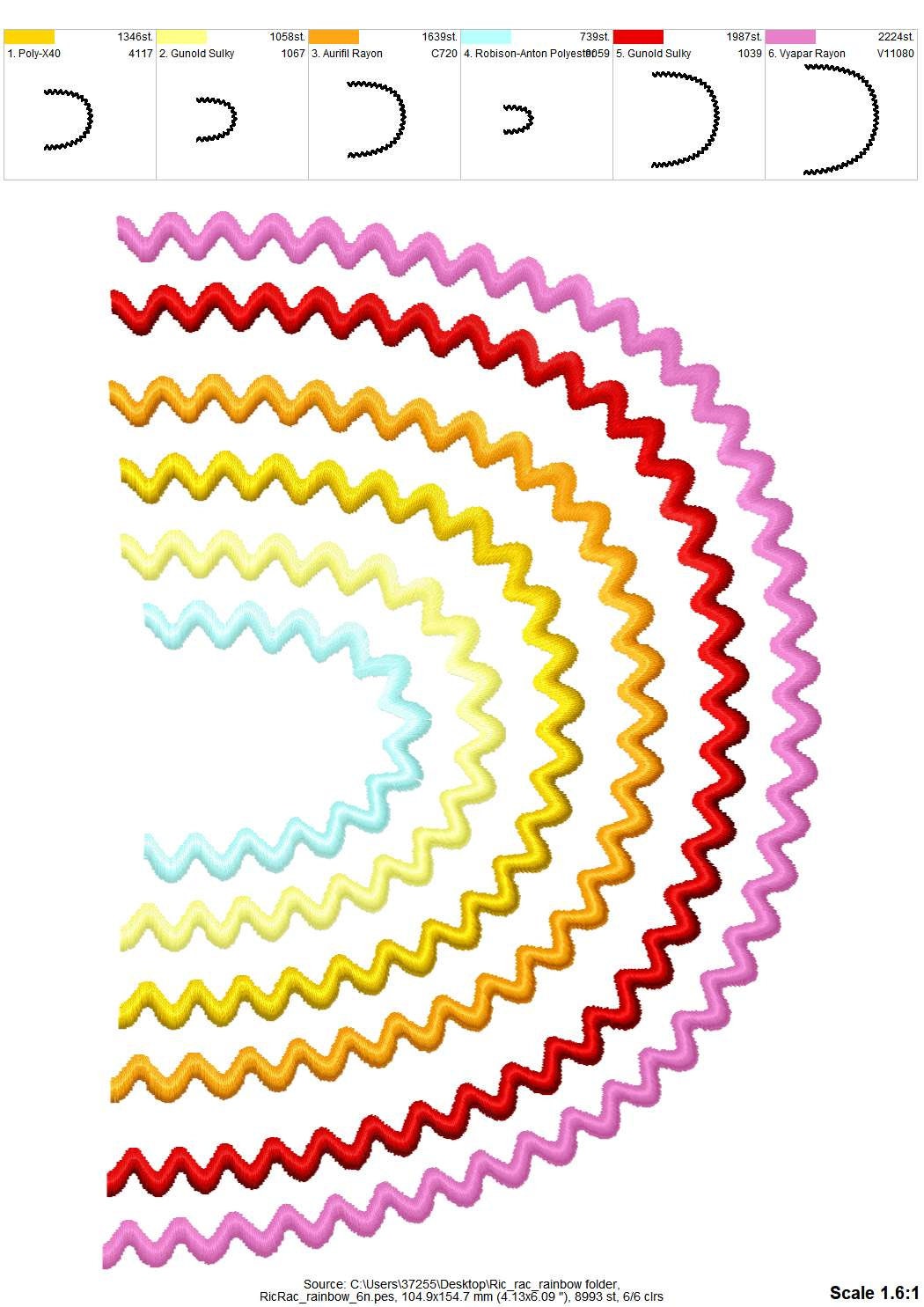 Rainbow Ric Rac design – Light embroidery design by Artapli
