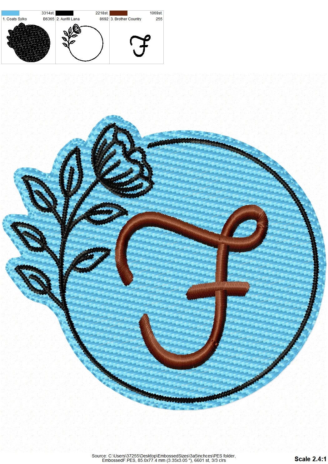 Embossed floral round monograms A-Z – Monogram embroidery design by Artapli