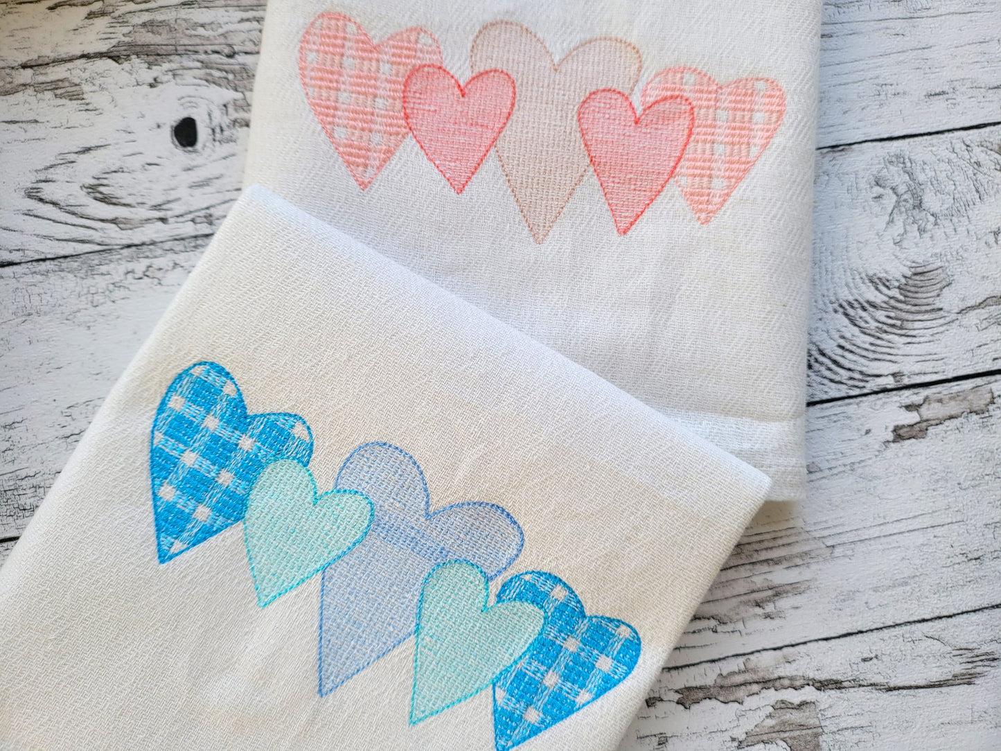 Valentine Gingham Plaid 5 Hearts in a row Machine Embroidery 4" 5" 6" 7" 8" 9" | PES DST JEF | Artapli