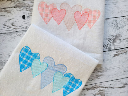 Valentine Gingham Plaid 5 Hearts in a row Machine Embroidery 4" 5" 6" 7" 8" 9" | PES DST JEF | Artapli