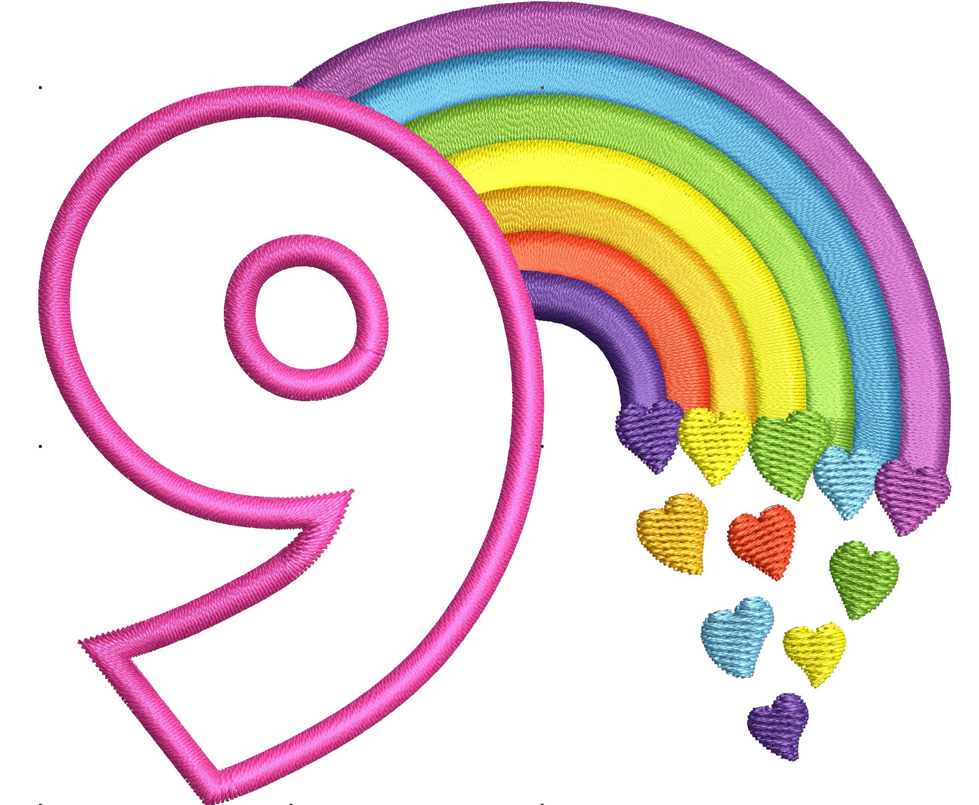 Cute Rainbow Birthday Number 9 NINE  machine embroidery applique design
