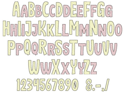 Quick light stitch Checked FONT machine embroidery designs alphabet letters playful kids girl boy name monogram