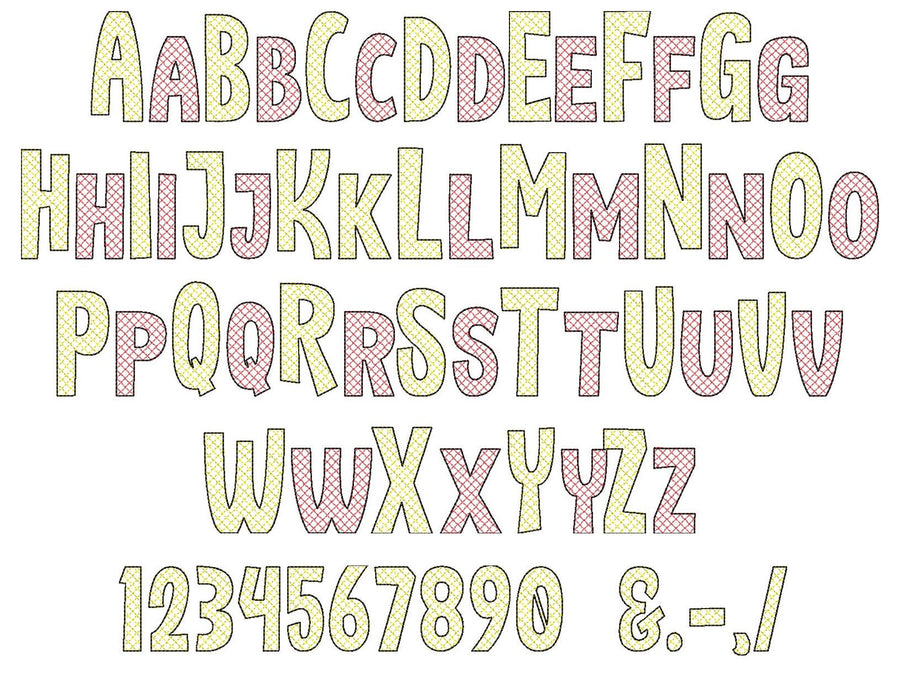 Quick light stitch Checked FONT machine embroidery designs alphabet letters playful kids girl boy name monogram
