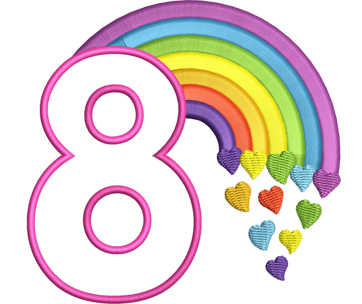 Rainbow Birthday Number Eight Applique Embroidery 4" 5" 6" 7" | PES DST JEF | Artapli