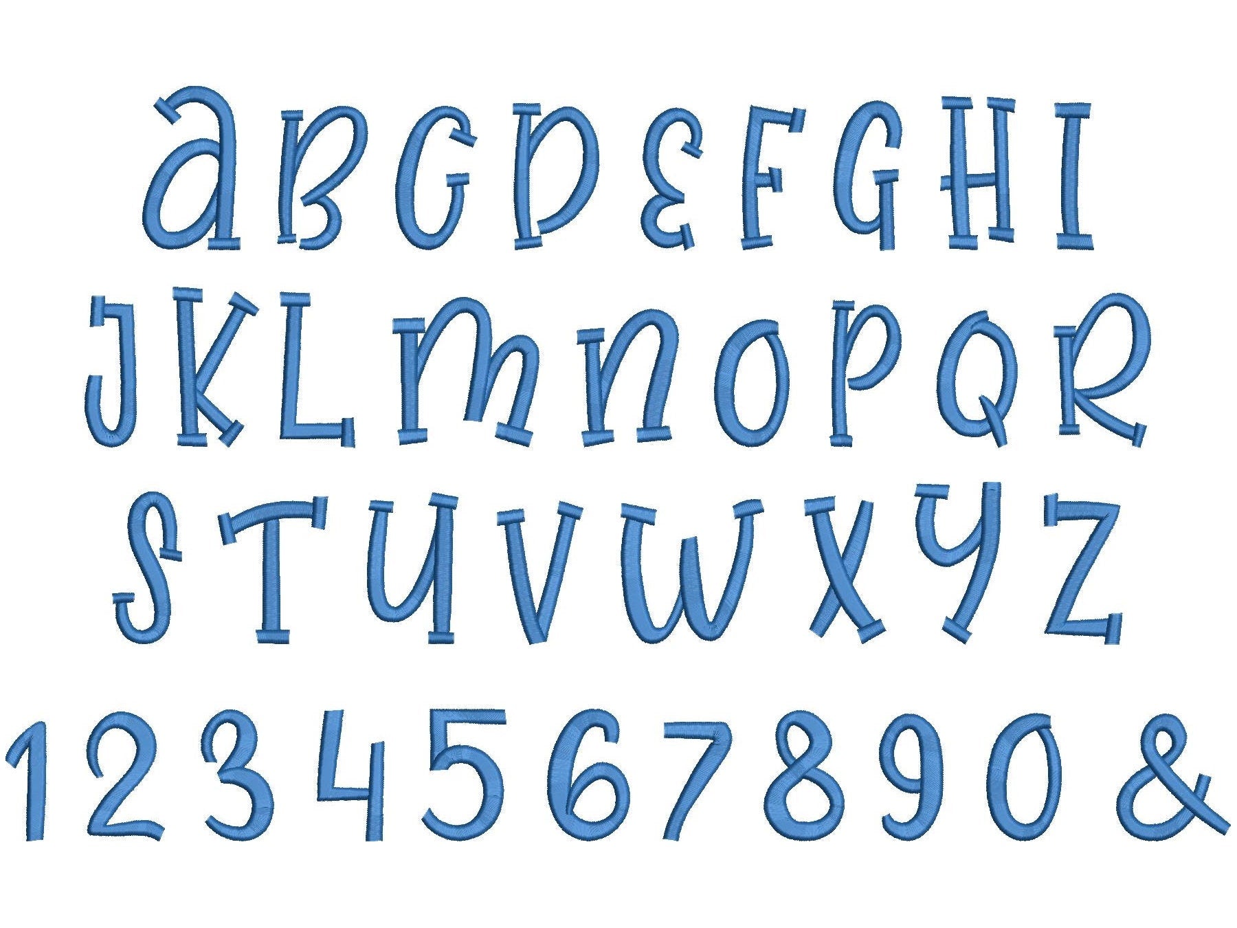 Best satin stitch Font playful kids alphabet – Embroidery 1.4" 1.8" 2.2" 2.6" 3.1" 4" | BX PES DST JEF | Artapli