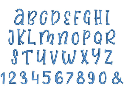 Best satin stitch Font playful kids alphabet – Embroidery 1.4" 1.8" 2.2" 2.6" 3.1" 4" | BX PES DST JEF | Artapli