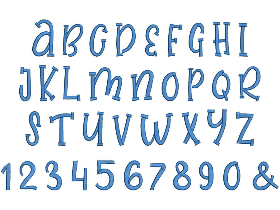 Best satin stitch Font playful kids alphabet – Embroidery 1.4" 1.8" 2.2" 2.6" 3.1" 4" | BX PES DST JEF | Artapli
