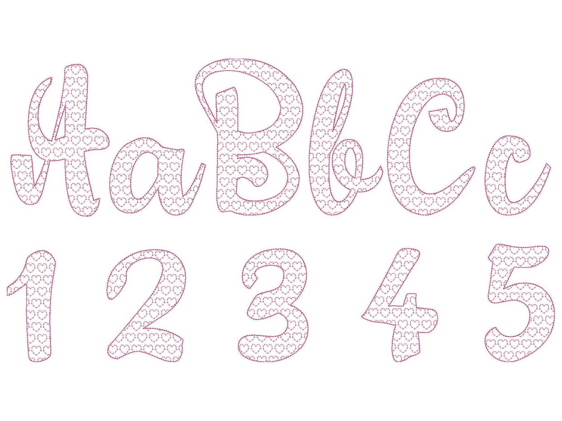 Heart Patterned Font – Alphabet machine embroidery design by Artapli