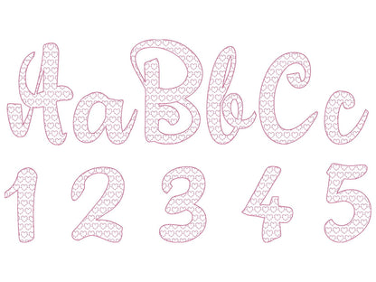 Heart Patterned Font – Alphabet machine embroidery design by Artapli
