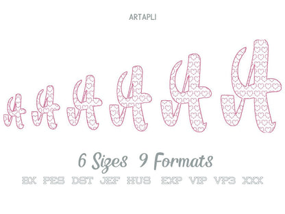 Heart Patterned Font – Bean Stitch embroidery design by Artapli