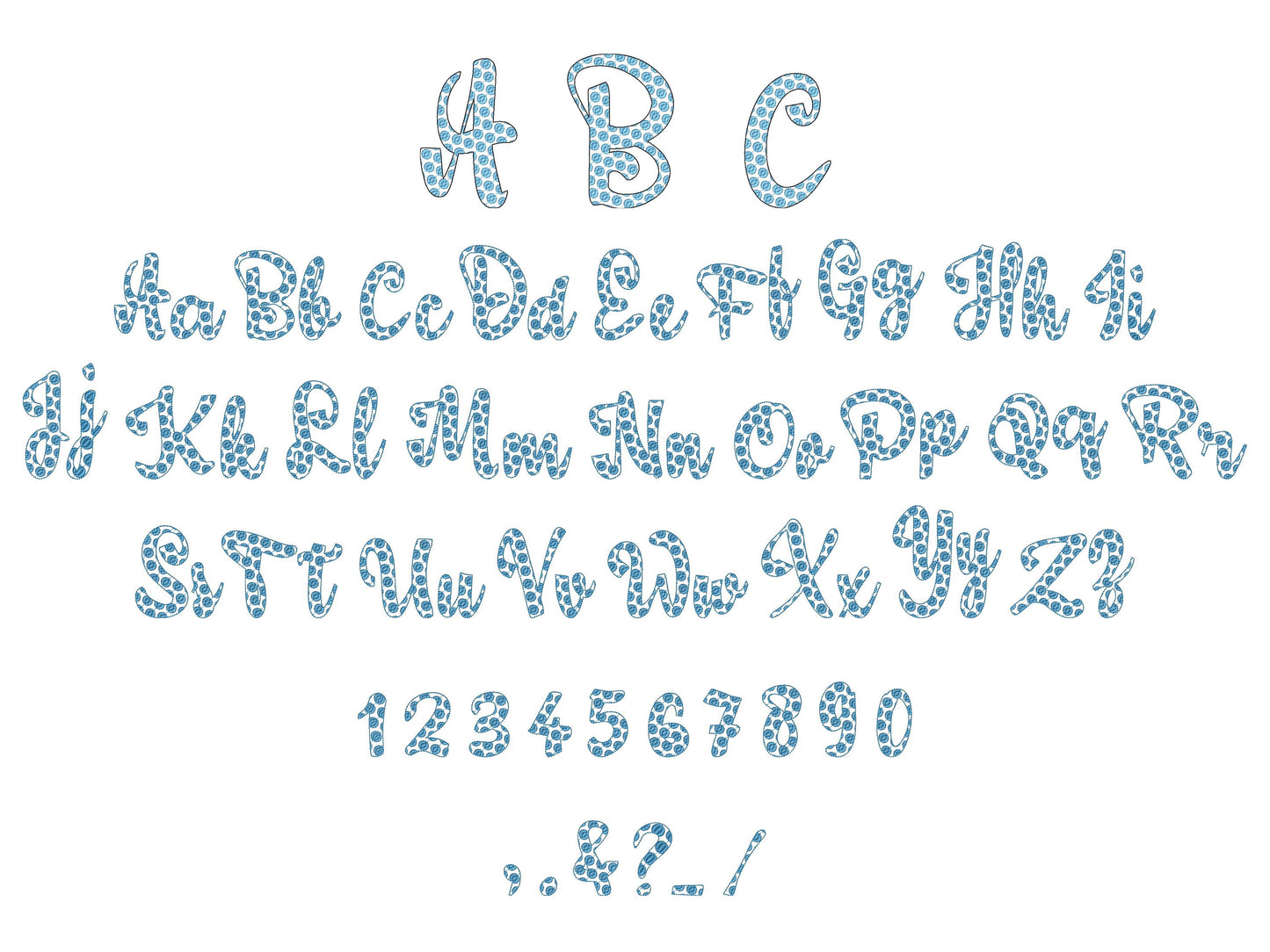 Polka Dot Font 2 two colors script cursive alphabet – Sizes 1.8" 2.3" 2.9" 3.5" 4.2" 5" BX Digital Font File | Artapli