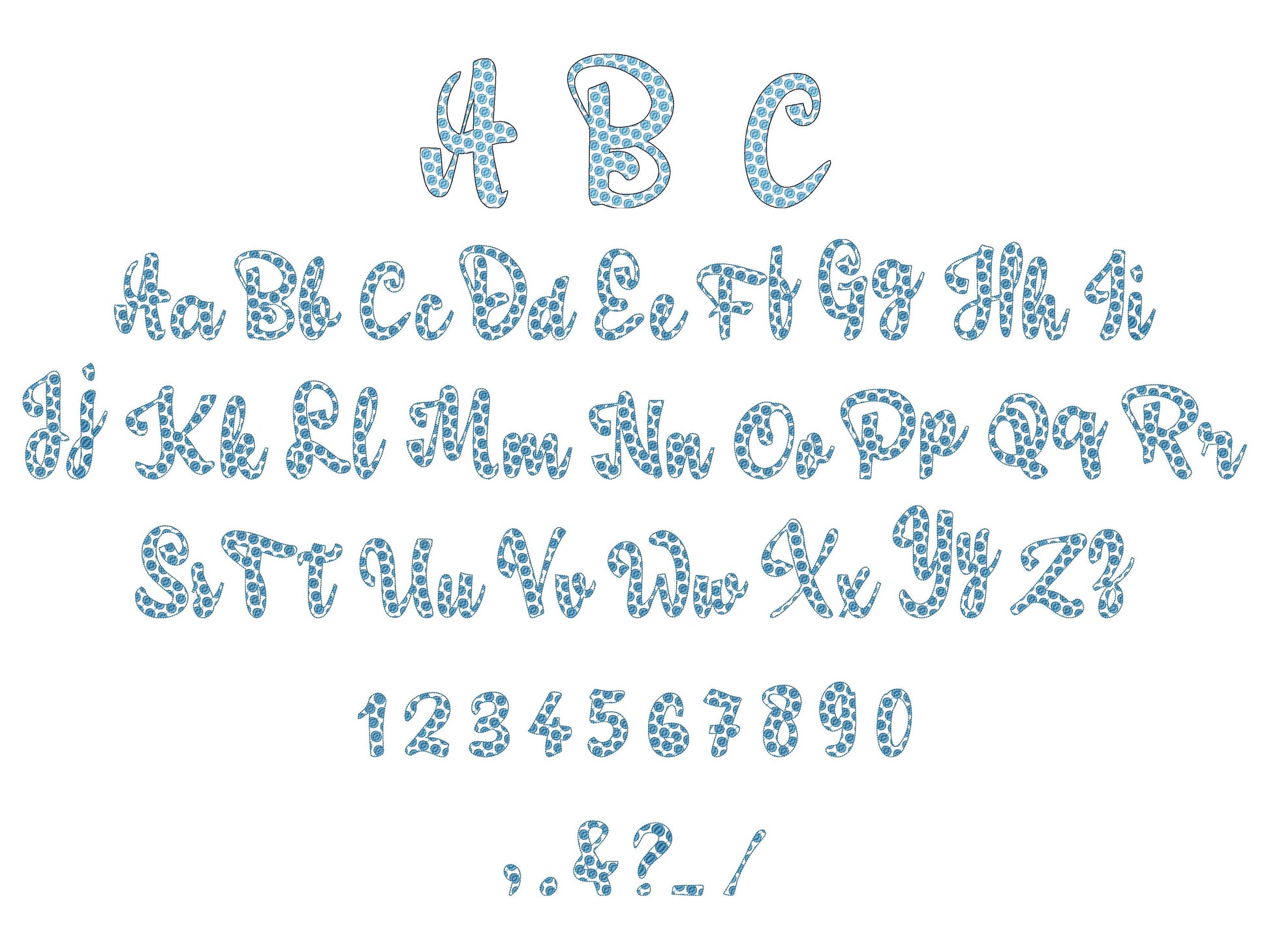 Polka Dot Font 2 two colors script cursive alphabet – Sizes 1.8" 2.3" 2.9" 3.5" 4.2" 5" BX Digital Font File | Artapli