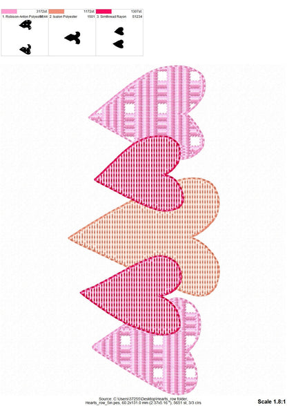 Valentine Gingham Plaid 5 Hearts in a row – Sizes 4" 5" 6" 7" 8" 9" Digital Embroidery File | Artapli