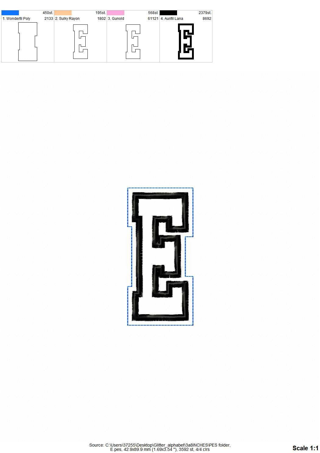 Glitter vinyl narrow font – Athletic embroidery pattern by Artapli