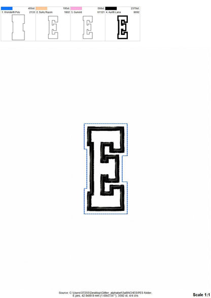 Glitter vinyl narrow font – Athletic embroidery pattern by Artapli