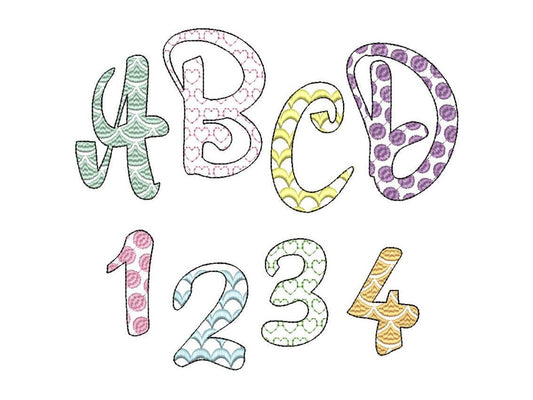 SET of 4 Fonts Mermaid, Hearts, Scallop and Polka Dot Alphabet Letters Kids Font Machine Embroidery Designs