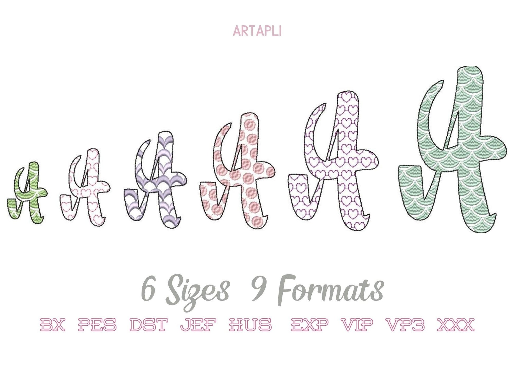 SET of 4 Fonts Mermaid, Hearts, Scallop and Polka Dot Alphabet Letters Kids Font Machine Embroidery Designs