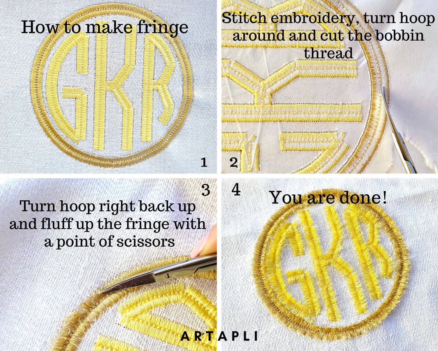 Fluffy fringed Circle Monogram Font – Circle embroidery design by Artapli