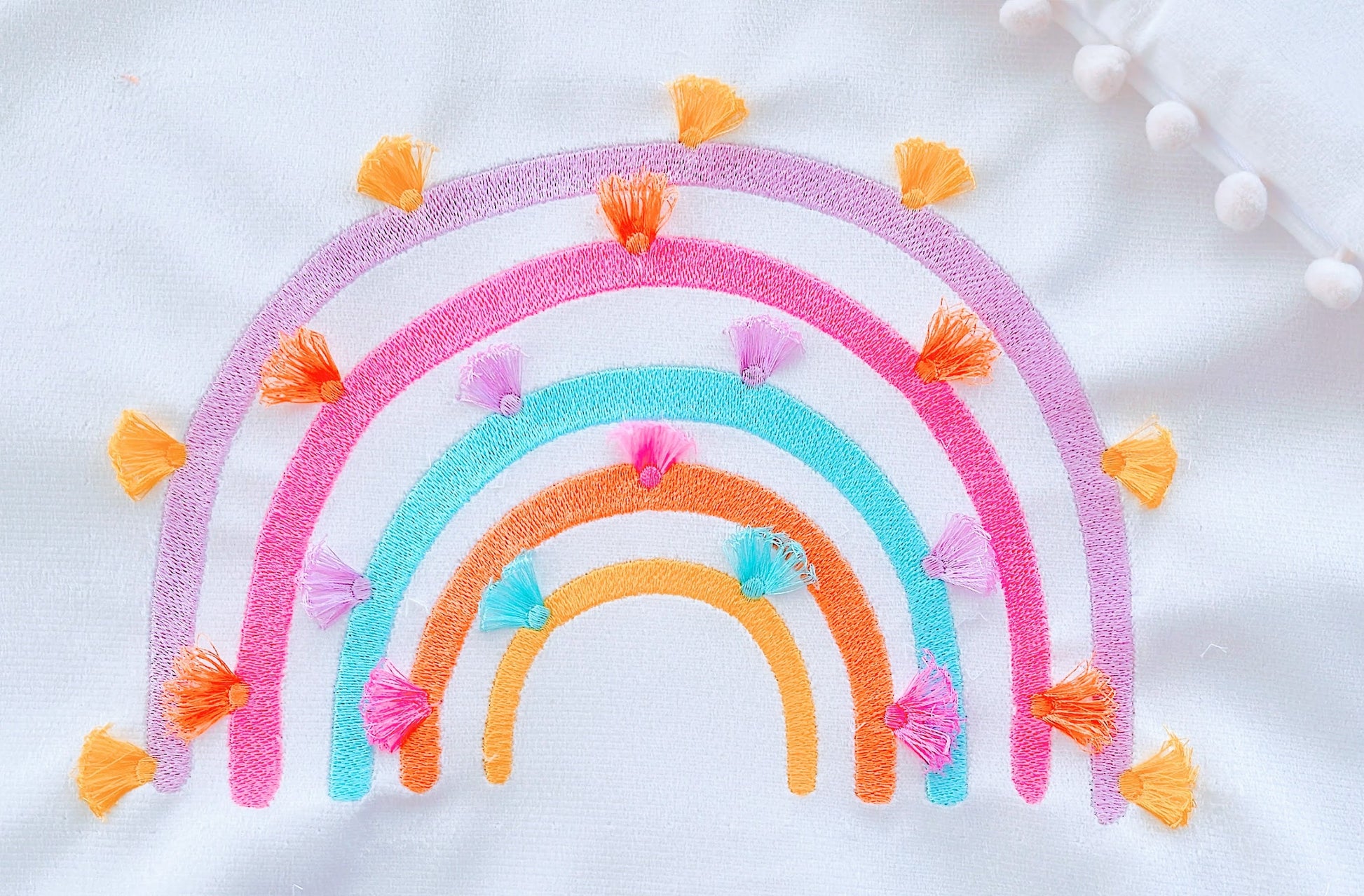 Boho rainbow arc of color fringed arcs and tassels machine embroidery designs girly pretty rainbow tassels