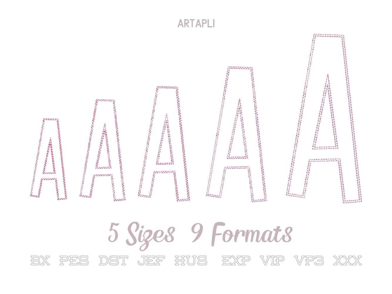 Tall raggedy edge applique Font – Sizes 2.6" 3.3" 3.7" 4.4" 5.5" 4" BX Digital Font File | Artapli