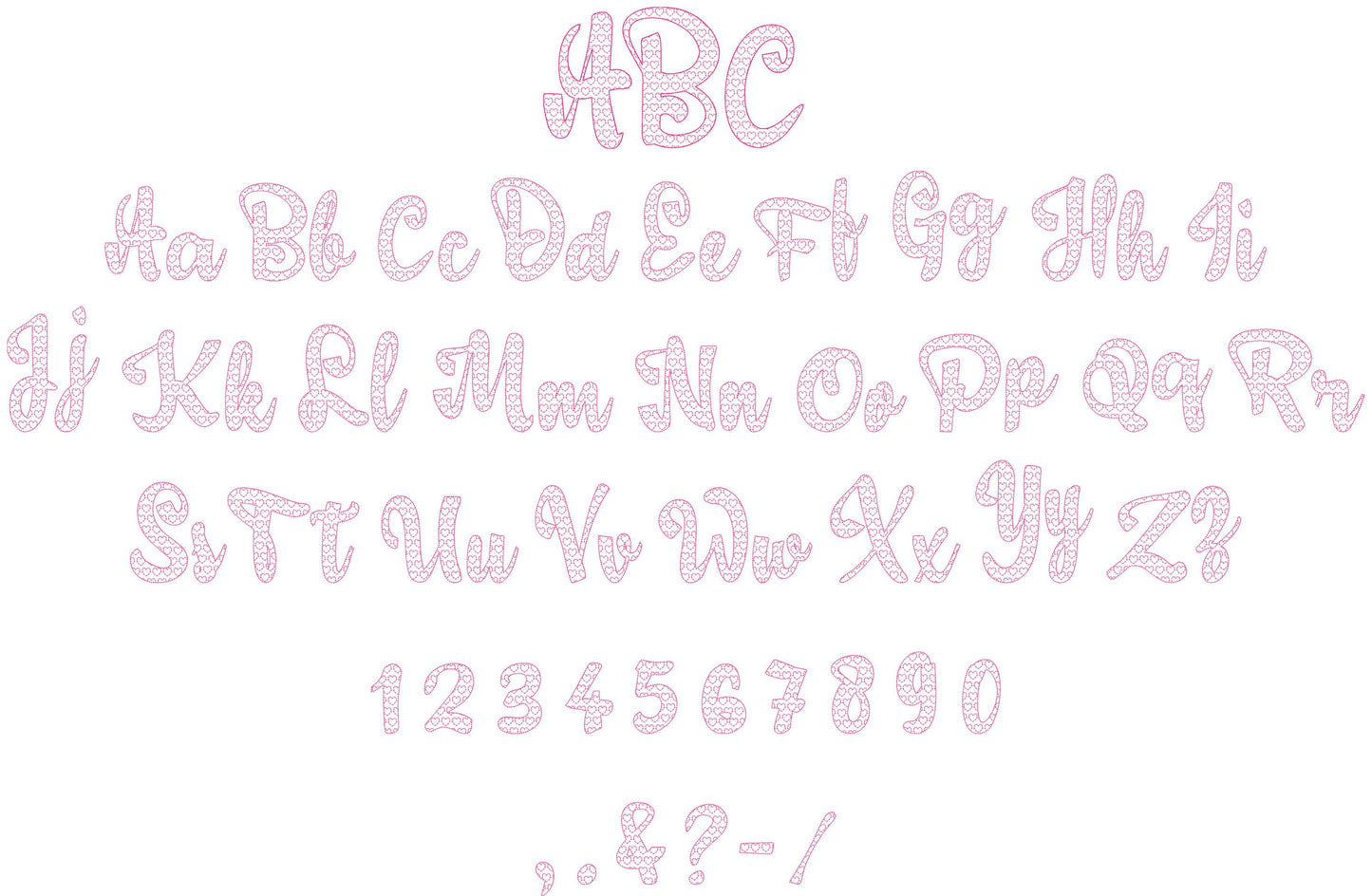 Heart Patterned Font – Sizes 1.8" 2.3" 2.9" 3.5" 4.2" 5" BX Digital Font File | Artapli