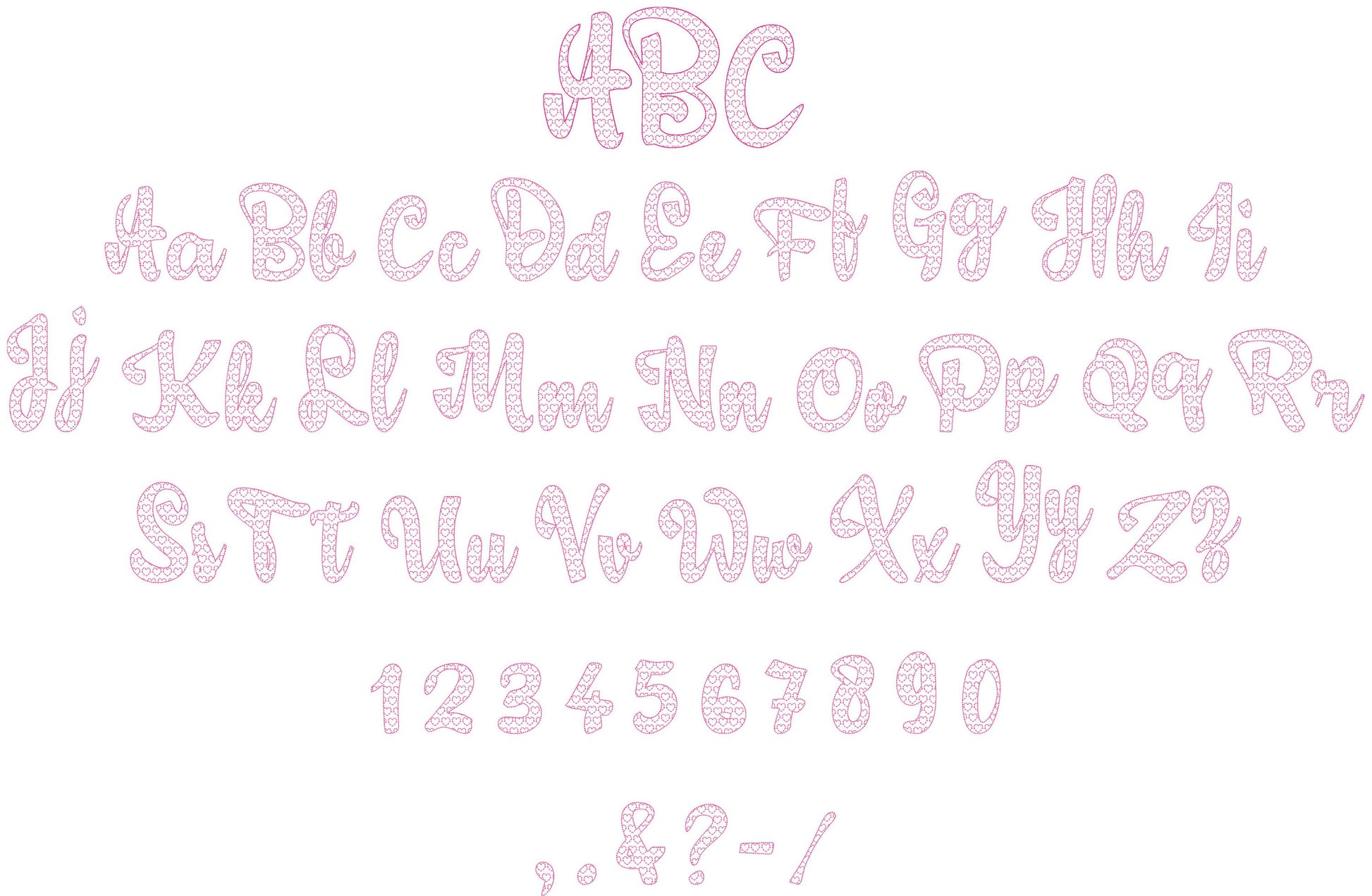 Heart Patterned Font – Sizes 1.8" 2.3" 2.9" 3.5" 4.2" 5" BX Digital Font File | Artapli