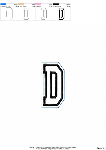Glitter vinyl narrow font – Appliqué embroidery design by Artapli