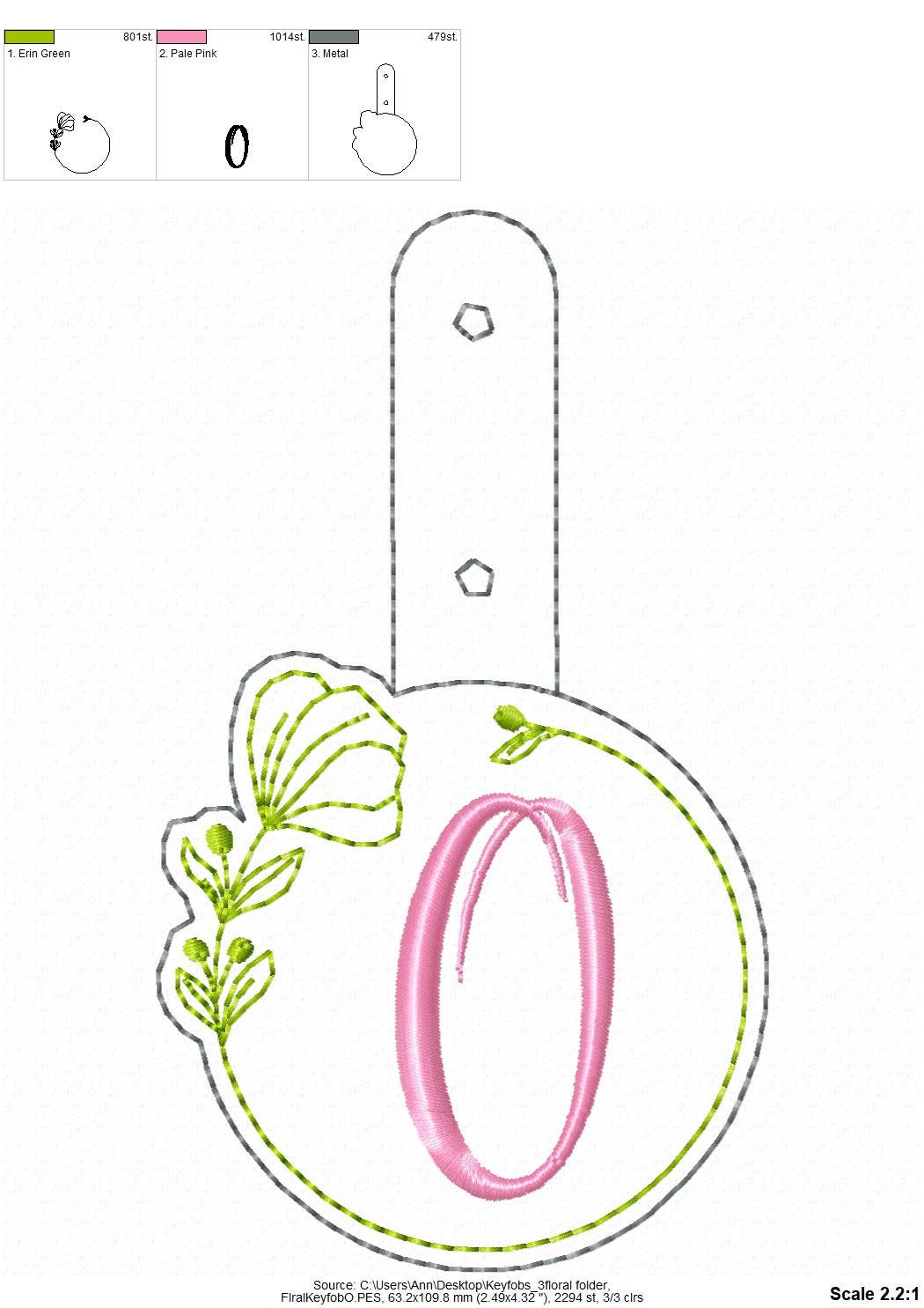 Floral Frame Monogram Keychain ITH – Home embroidery pattern by Artapli