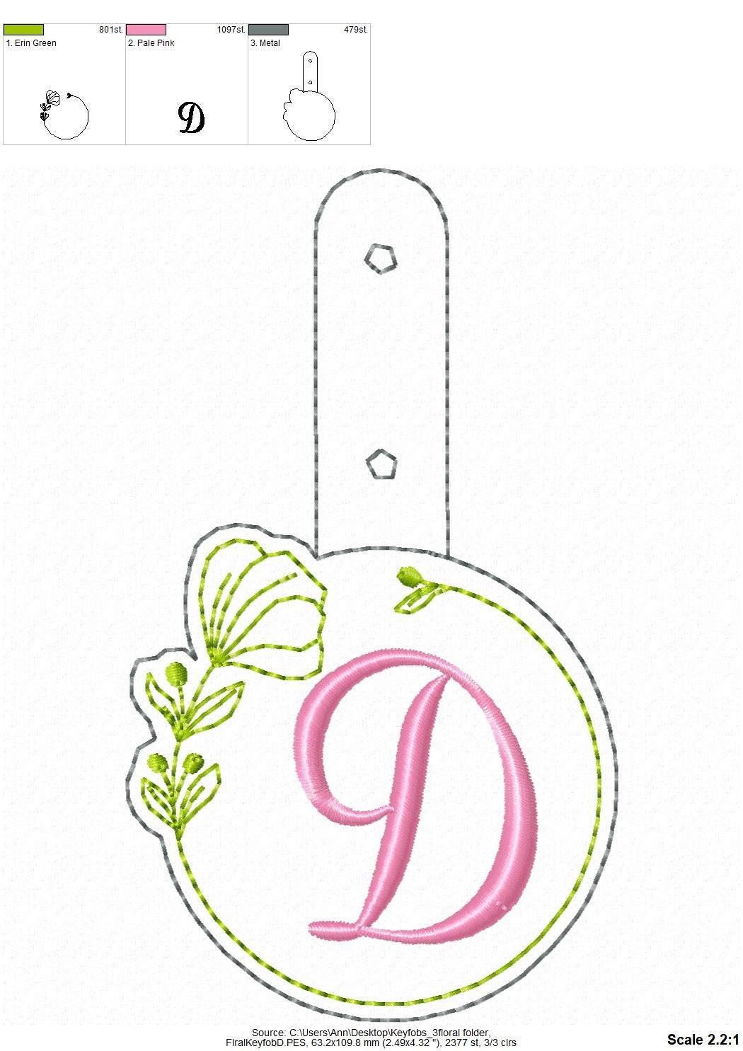 Floral Frame Monogram Keychain ITH – Sizes 3" 4" BX Digital Font File | Artapli