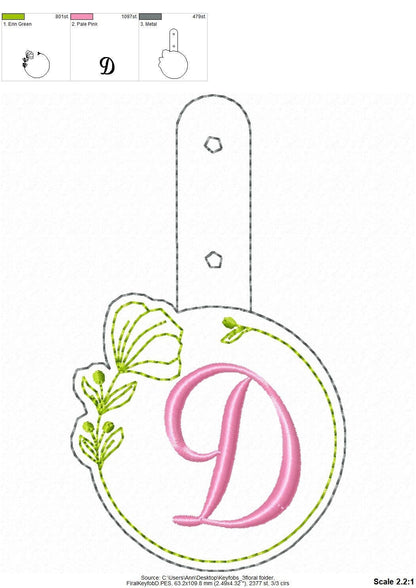 Floral Frame Monogram Keychain ITH – Sizes 3" 4" BX Digital Font File | Artapli